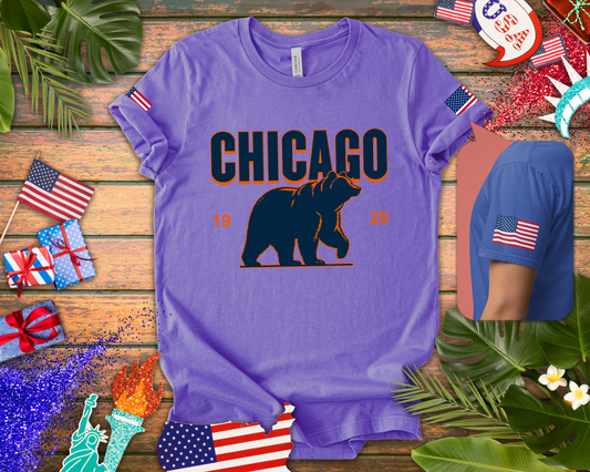Chicago Bears T-Shirt - Chicago 1920 Orange Navy Blue Bear Mascot Illinois Design