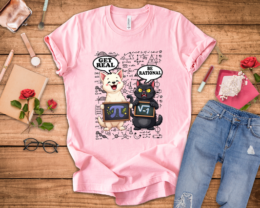 Math Cat Joke Shirt – Get Real Pi and Be Rational Square Root Design