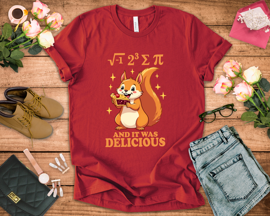 Funny Math Squirrel T-Shirt – “i 8 sum pi and it was delicious” Equation Pun