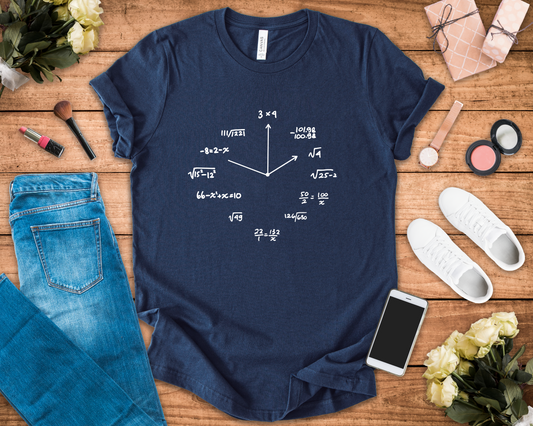 Math Clock T-Shirt – Funny Equations as Clock Numbers Graphic Tee