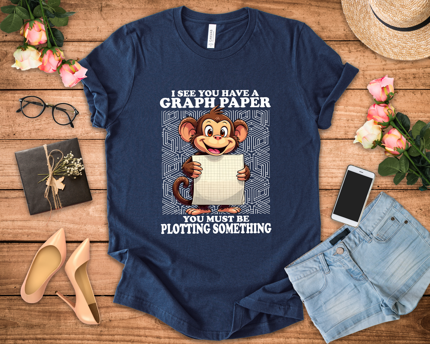 Math Humor Monkey T-Shirt – Plotting Something with Graph Paper