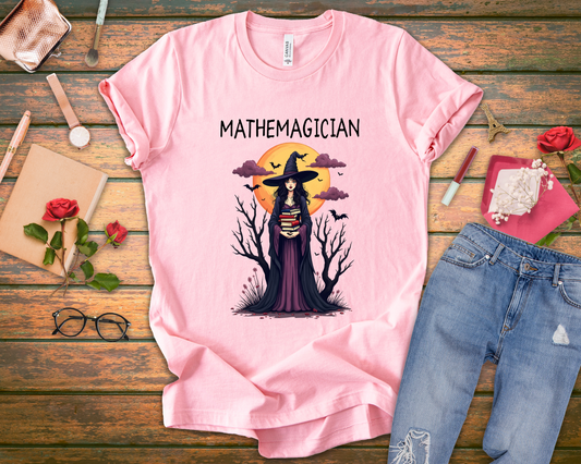 Enchanted Math Magician Tee – Witch with Books and Bats
