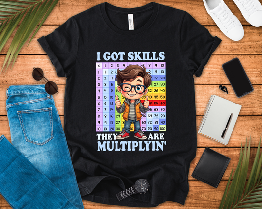 I Got Skills and They Are Multiplying Tshirt – Happy Boy with Thumbs Up & Numbers 1 to 100