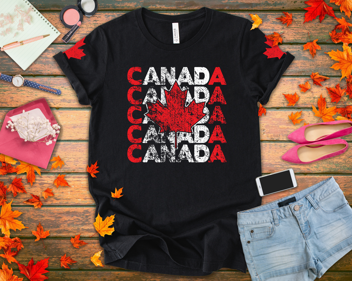 Canada Retro Repeat Maple Leaf T-Shirt