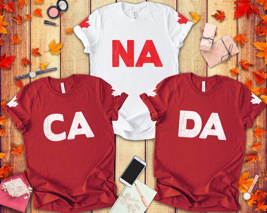 Canada Trio Maple Split Classic - CA, NA, DA T-Shirt Set 3-In-1 Bundle [Red and White Only]