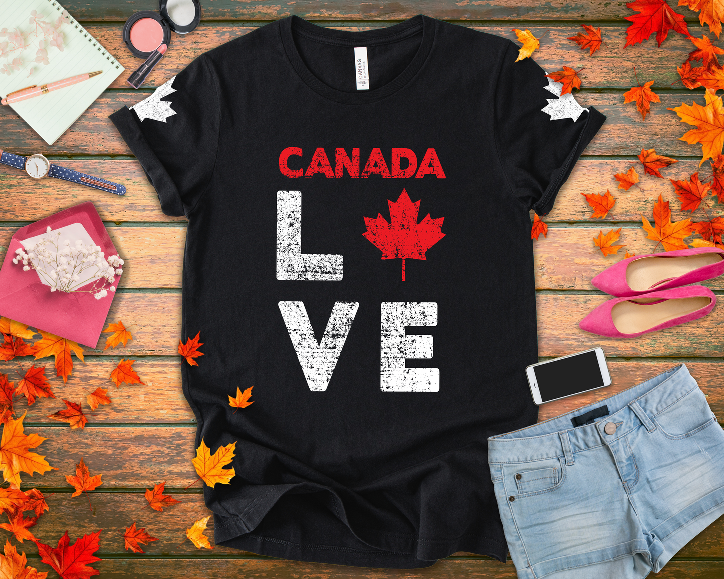 Canada Maple Leaf Love with Canada Bold Text T-Shirt