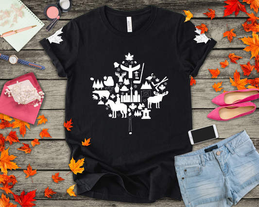 Canada Icons collage of iconic Canadian symbols Maple - White Print T-Shirt
