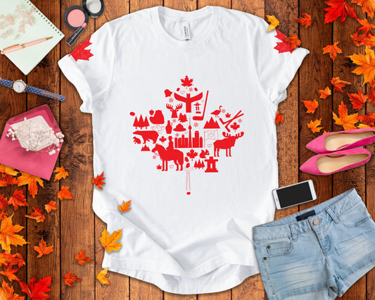 Canada Icons collage of iconic Canadian symbols Maple - Red Print T-Shirt