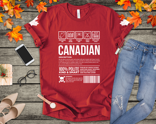 Canadian Traits Nutrition Facts - White Print T-Shirt