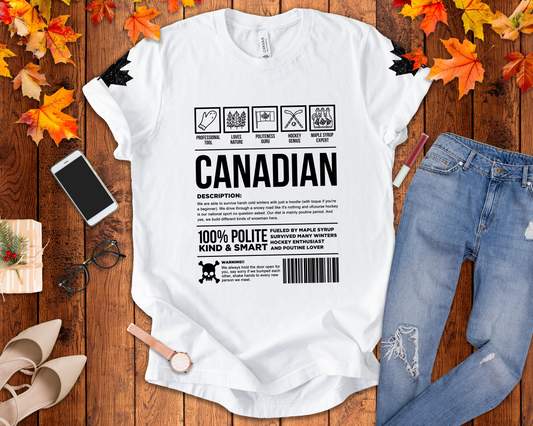 Canadian Traits Nutrition Facts - Black Print T-Shirt