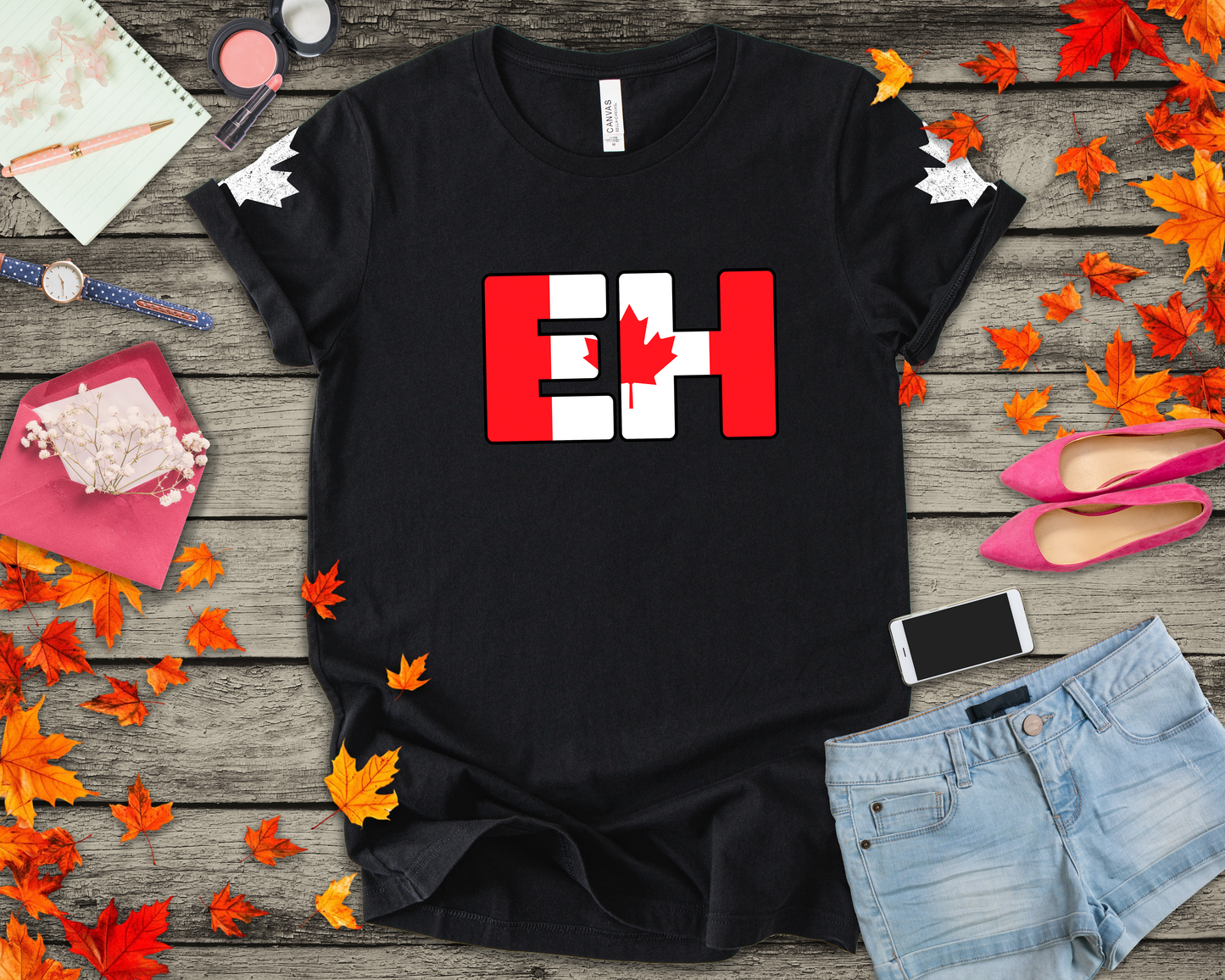 Canada EH Flag Maple Sleeve T-Shirt