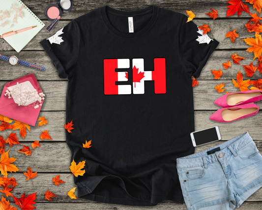 Canada EH Flag Maple Sleeve T-Shirt