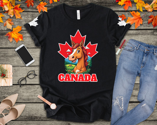 Canada Maple Horse Cartoon T-Shirt