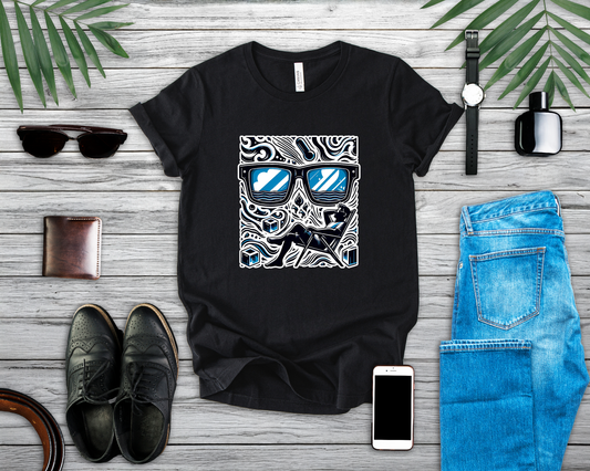 Abstract Relaxation | Man in Chair with Sunglasses Graphic T-Shirt