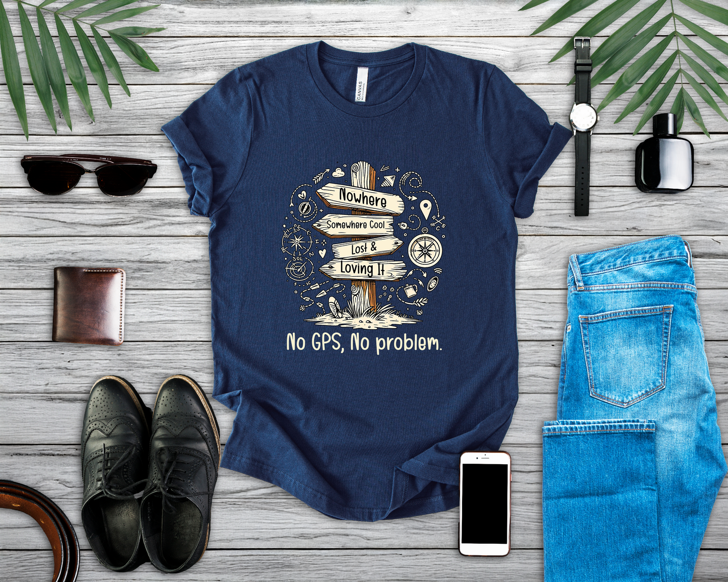 Wander Often, Wonder Always No GPS, No Problem | Direction Adventure Graphic T-Shirt