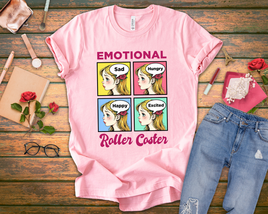 Emotional Roller Coaster – Four Faces, One Journey Graphic T-Shirt