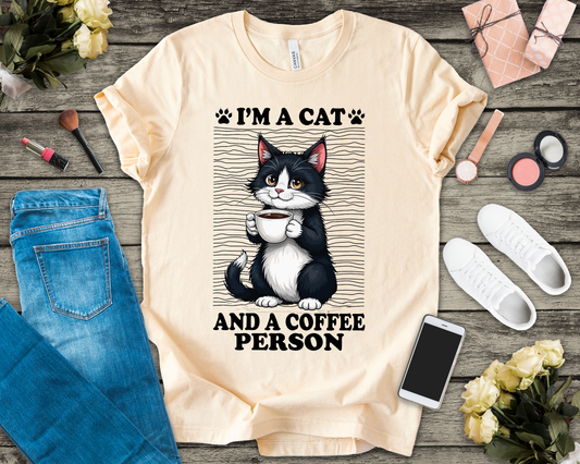 Cat and Coffee Person T-Shirt – Cute Cat Holding Coffee Cup Tee