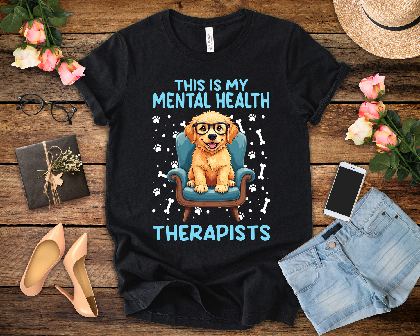 This Is My Mental Health Therapist T-Shirt – Cute Dog on Chair Graphic