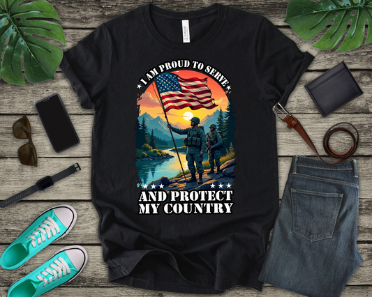 Proud to Serve and Protect My Country T-Shirt – Patriotic Military Graphic Tee