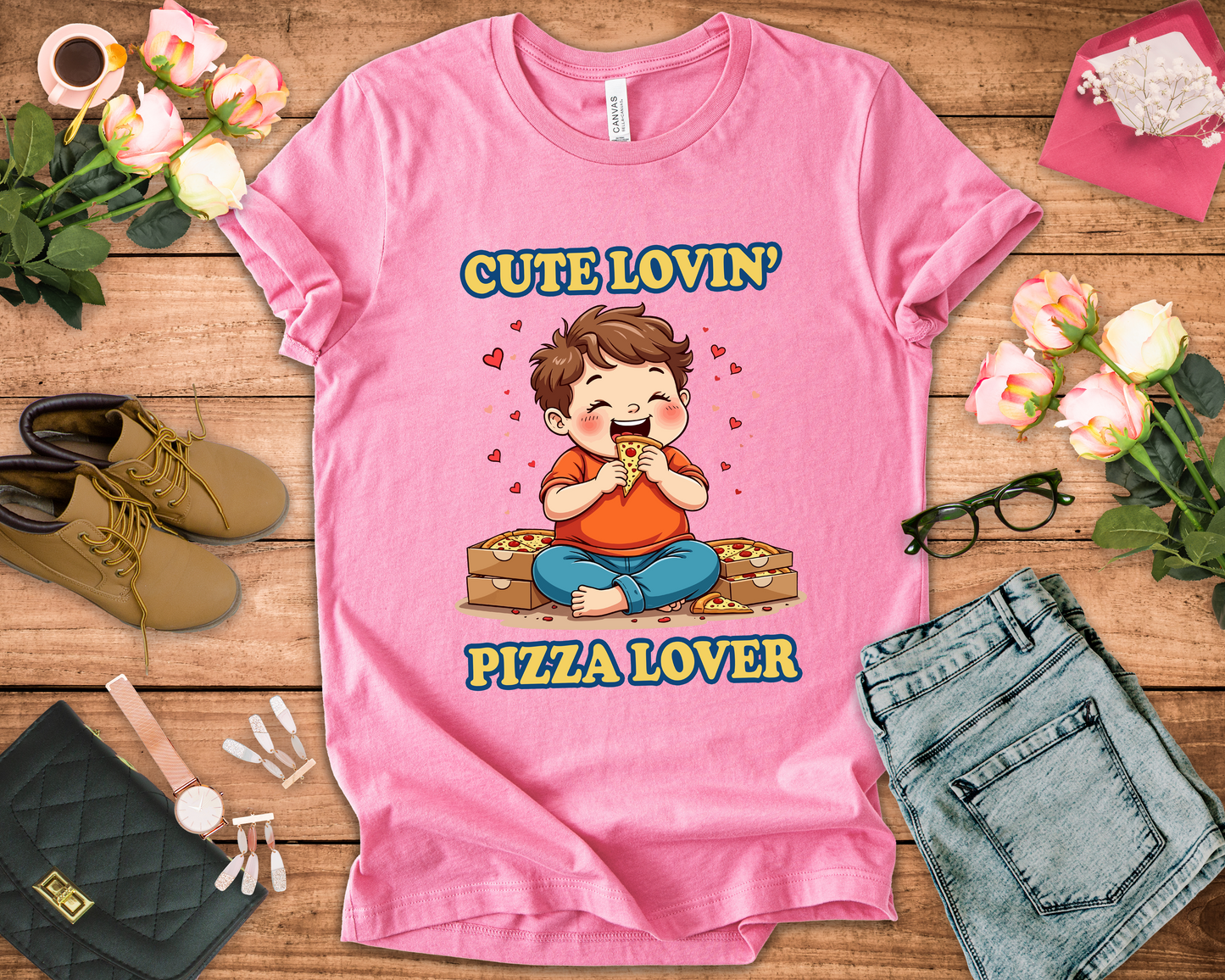 Cute Lovin’ Pizza Lover T-Shirt – Adorable Kid Eating Pizza Graphic