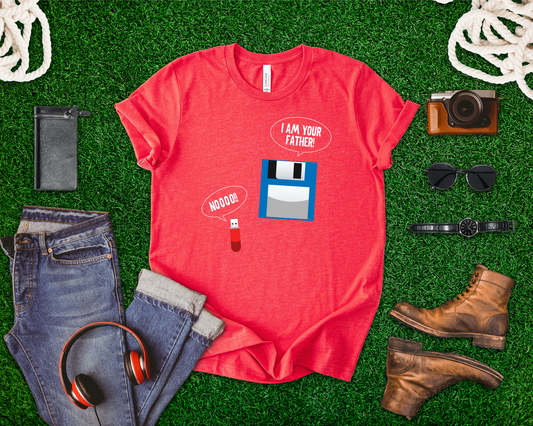Funny Floppy Disk and USB Drive T-Shirt – I’m Your Father Retro Tech Meme