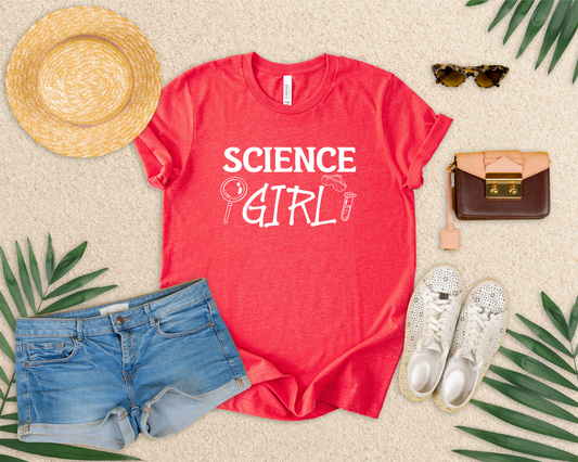 Science Girl T-Shirt – Cute STEM Graphic with Lab Equipment for Women and Girls
