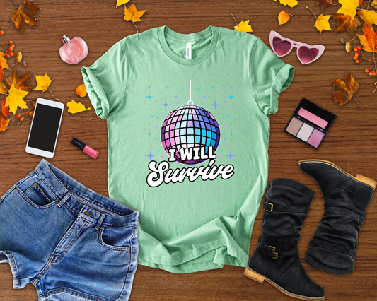 I Will Survive Disco Ball T-Shirt – Retro Party Dance Floor Graphic Tee