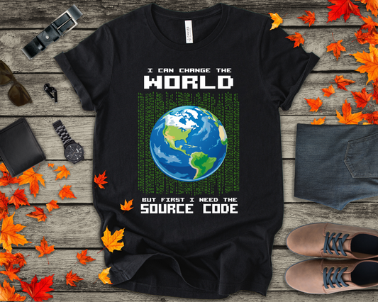 Change the World Source Code Earth Tshirt – Binary Globe for Coders