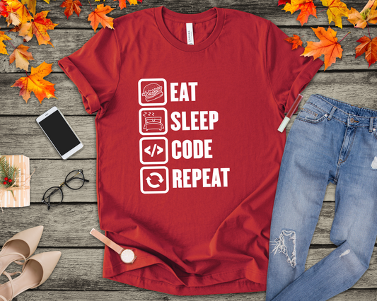 Eat, Sleep, Code, Repeat Tshirt – Minimalist Icon Design