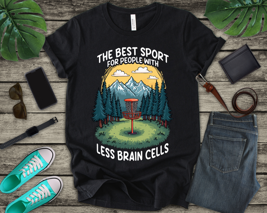 Best Sport for People with Less Brain Cells Tshirt – Funny Disc Golf Mountain Scene