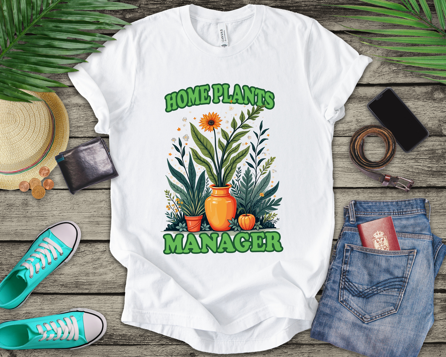 Home Plants Manager Tshirt – Botanical Flower Pots Graphic