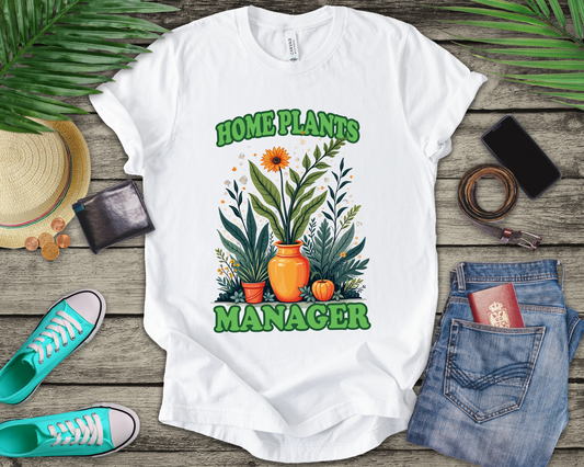 Home Plants Manager Tshirt – Botanical Flower Pots Graphic