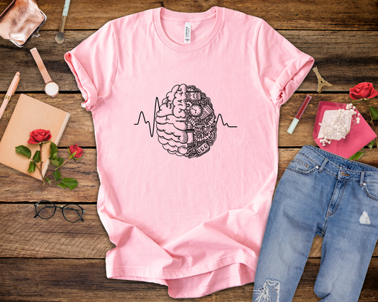 Human Brain Split Design Tshirt – Life Line with Nature & Man-Made Elements