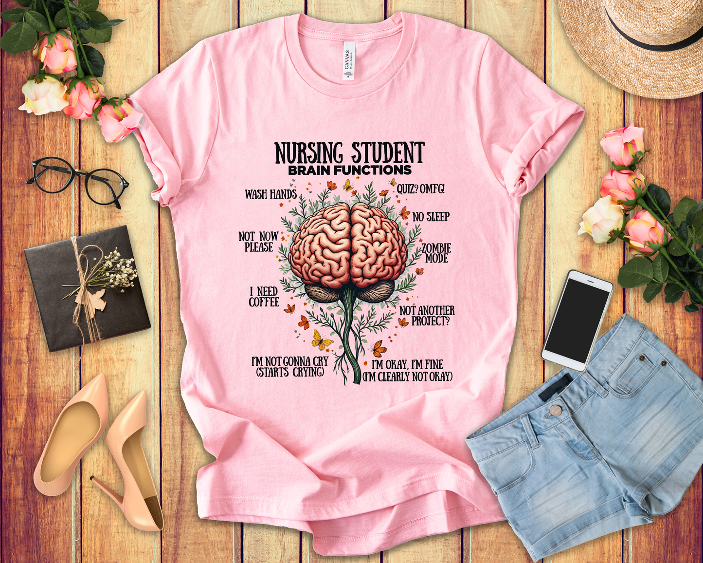 Nursing Student Brain Functions TShirt Coffee No Sleep Zombie Mode