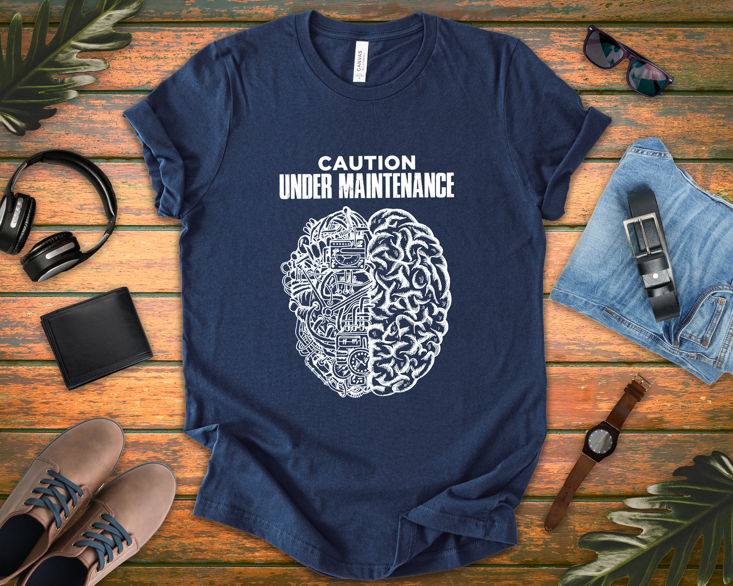 Caution Under Maintenance Brain T Shirt Human Mind Wired Design