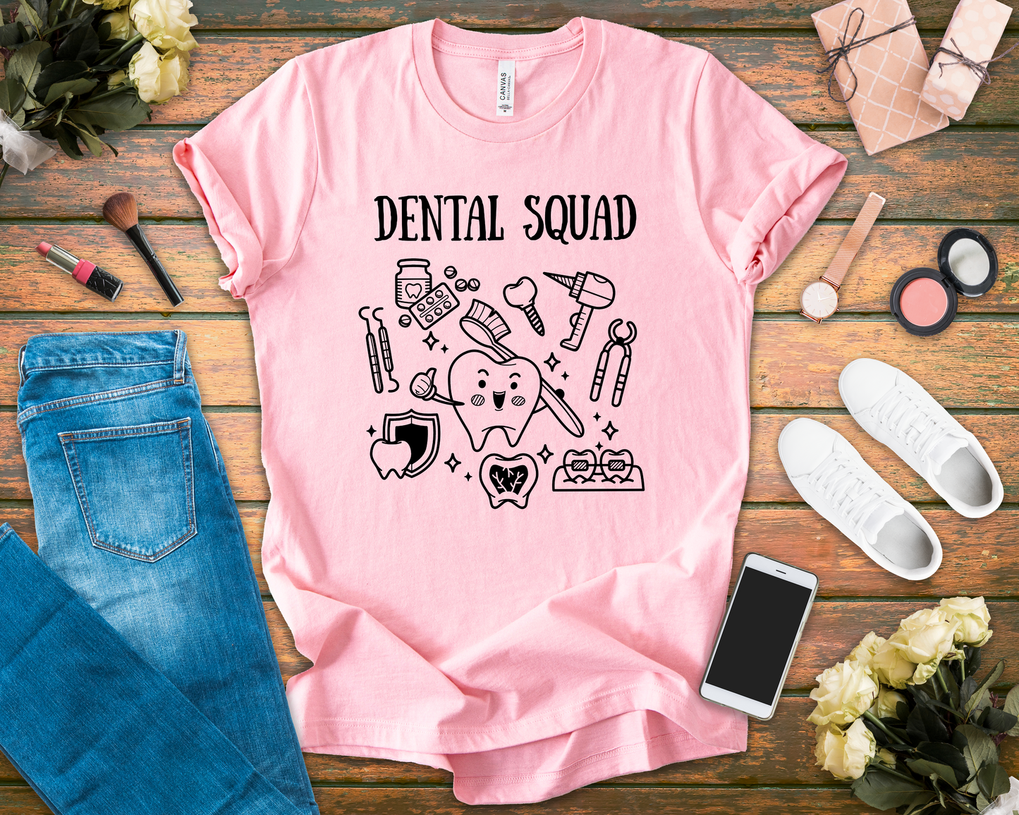 Dental Squad T Shirt Tooth Centered with Dental Tools and Brush