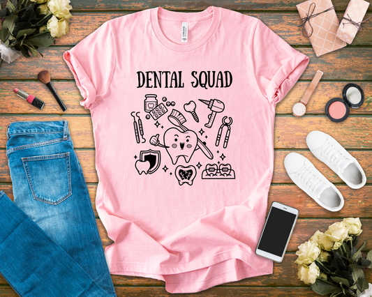Dental Squad T Shirt Tooth Centered with Dental Tools and Brush