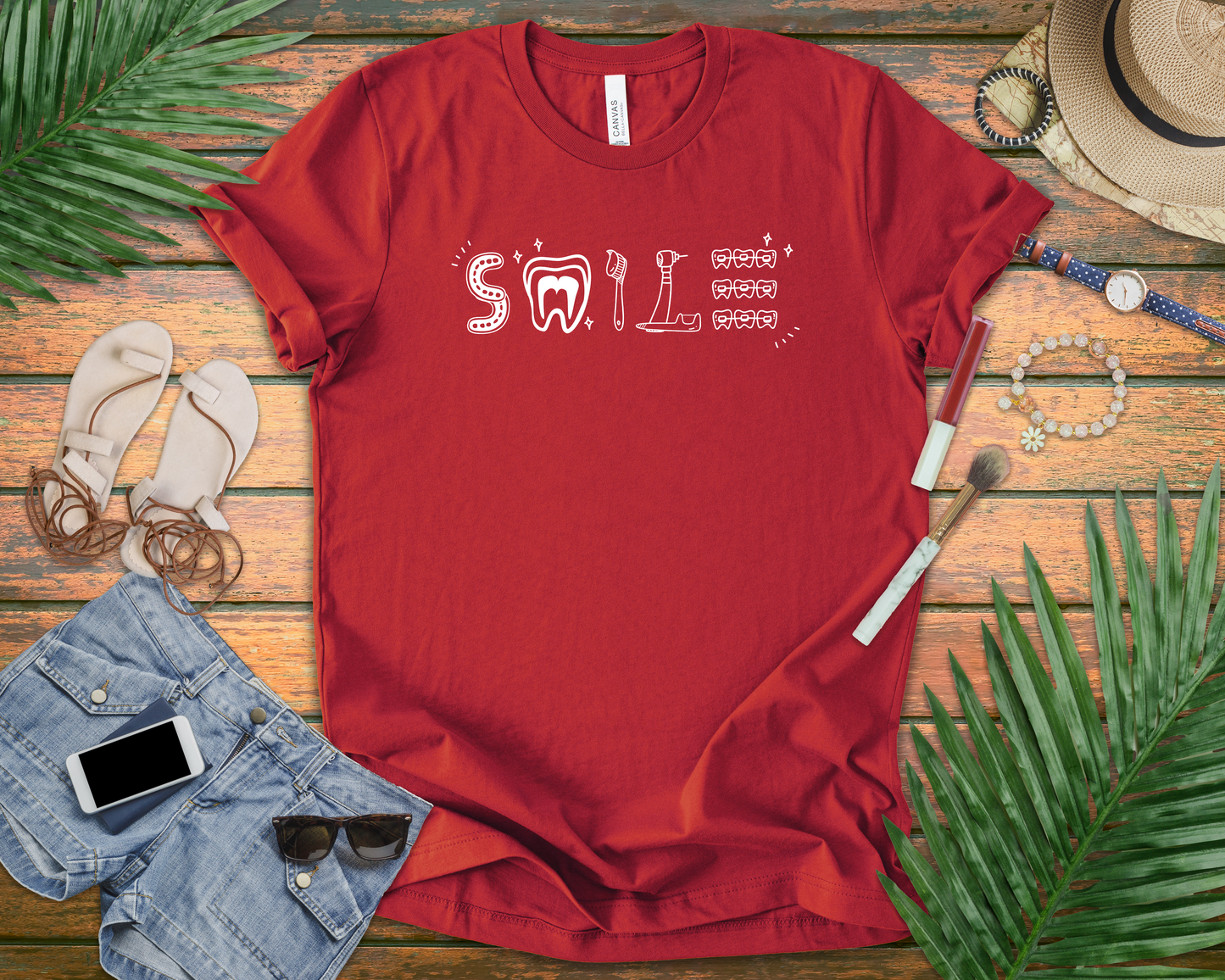 Smile TShirt Dental Cleaning Tools Art Toothbrush Floss Scaler Design