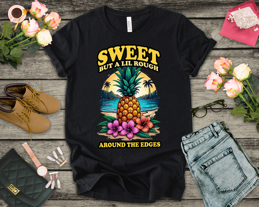 Sweet But A Lil Rough Around The Edges T Shirt Large Pineapple Tropical Beach Scene