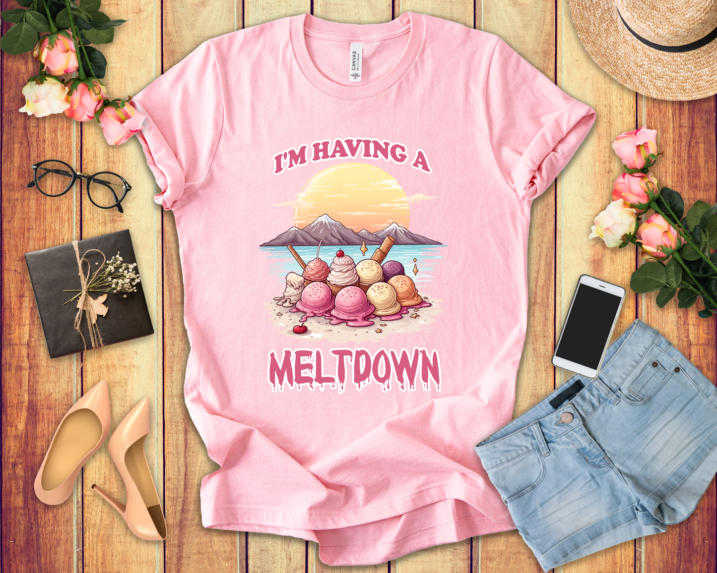 Im Having a Meltdown Tshirt Melting Ice Cream Scoops Beach Glacier Sunset Design