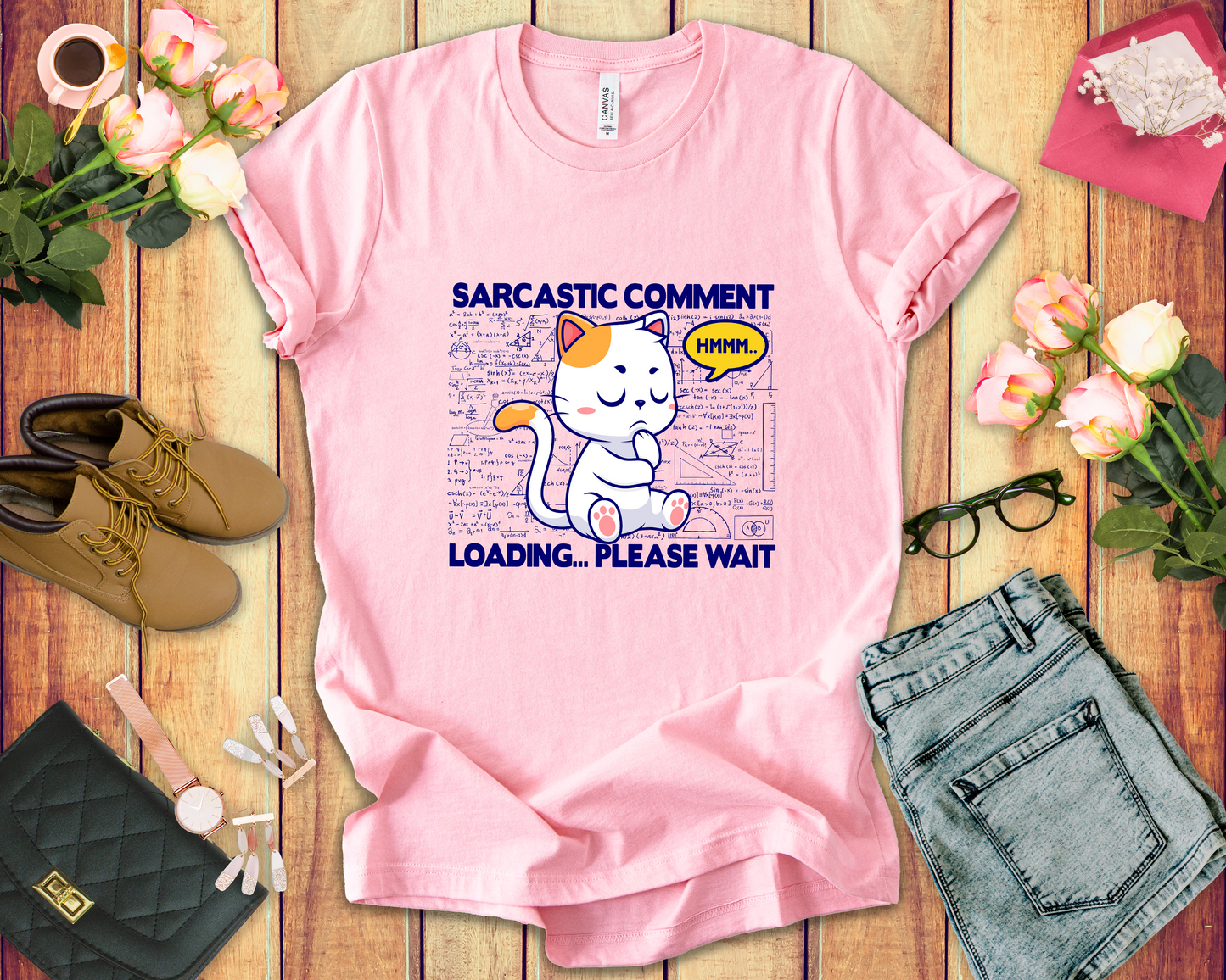 Sarcastic Comment Loading Tshirt Cat - Math Diagrams Formula Graphic