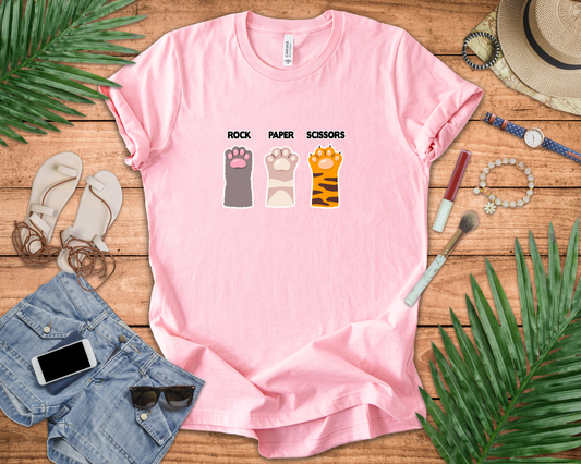 Rock Paper Scissors Cat Paw Tshirt Funny Feline Game Design