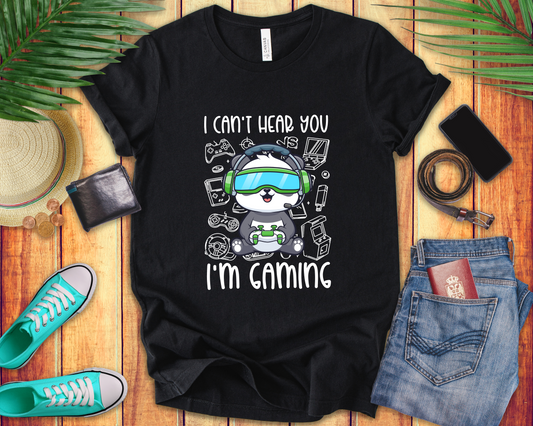 I Can’t Hear You I’m Gaming T-Shirt – Cute Puppy Gamer Headset Graphic Tee