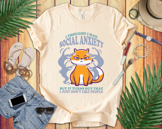 I Thought I Had Social Anxiety Cat T-Shirt – Introvert Humor Cat & Ghosts Graphic Tee