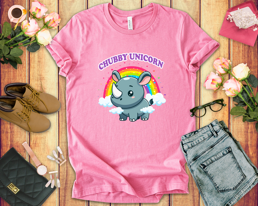 Chubby Unicorn T-Shirt – Cute Cartoon Rhino with Rainbow Graphic Tee