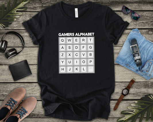 Gamers Alphabet T-Shirt – Funny Keyboard Gamer Essential Graphic Tee