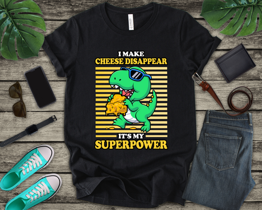 I Make Cheese Disappear T-Shirt – Cool Dinosaur With Sunglasses Running Away Humor Graphic Tee