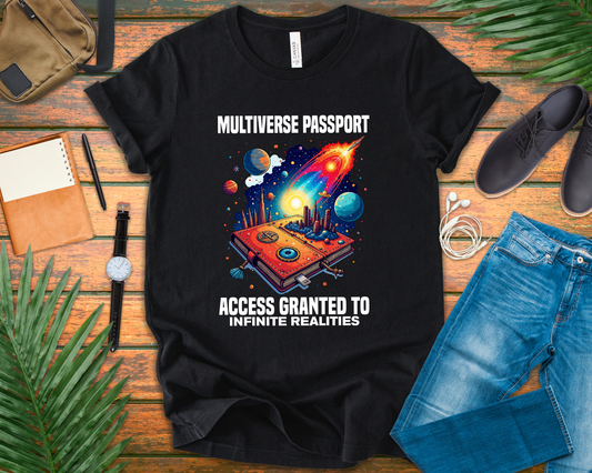 Multiverse Passport Tee, Sci-Fi Travel Shirt, Alternate Reality Graphic Tee, Universe Hopper Top, Quantum Nerd Gift