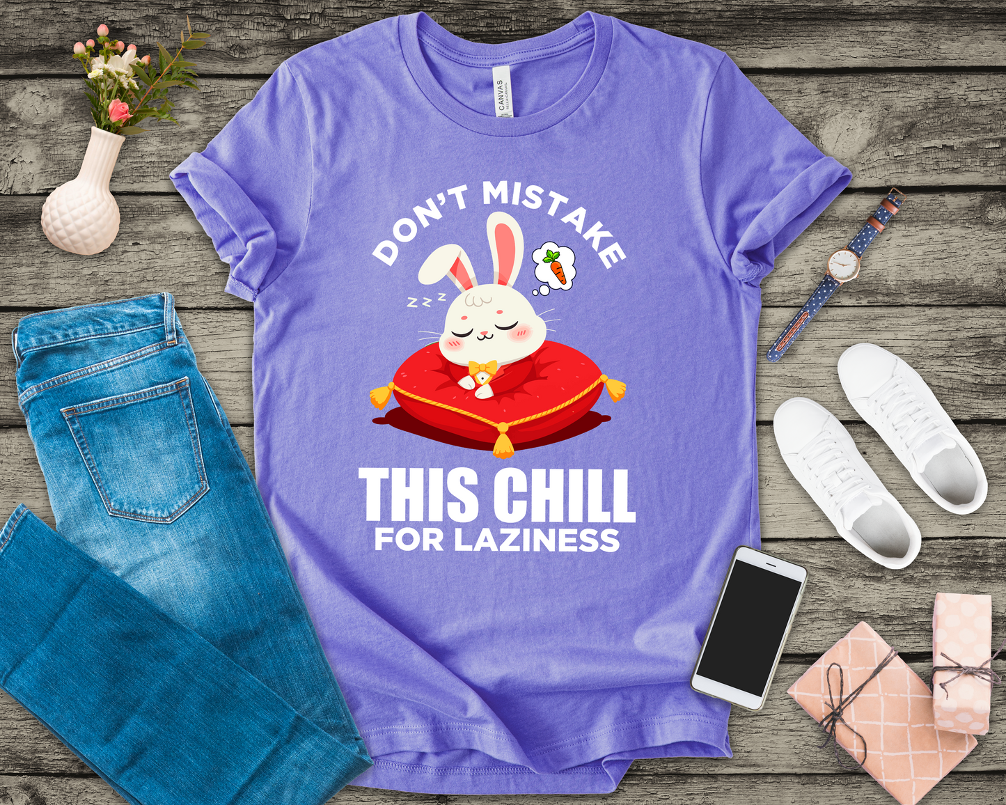 Don’t Mistake This Chill for Laziness Tee, Rabbit Energy Saving Mode Shirt, Funny Bunny Mood Graphic Tee, Soft Sass Gift
