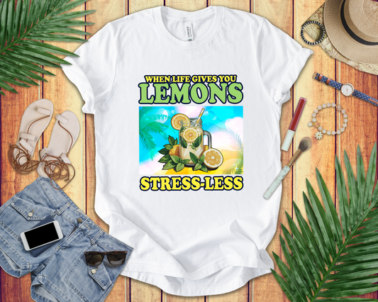 When Life Gives You Lemons Stress Less Sip More Tee, Lemonade Mood Shirt, Chill Vibes Graphic Tee, Positive Sip Top, Summer Relax Gift